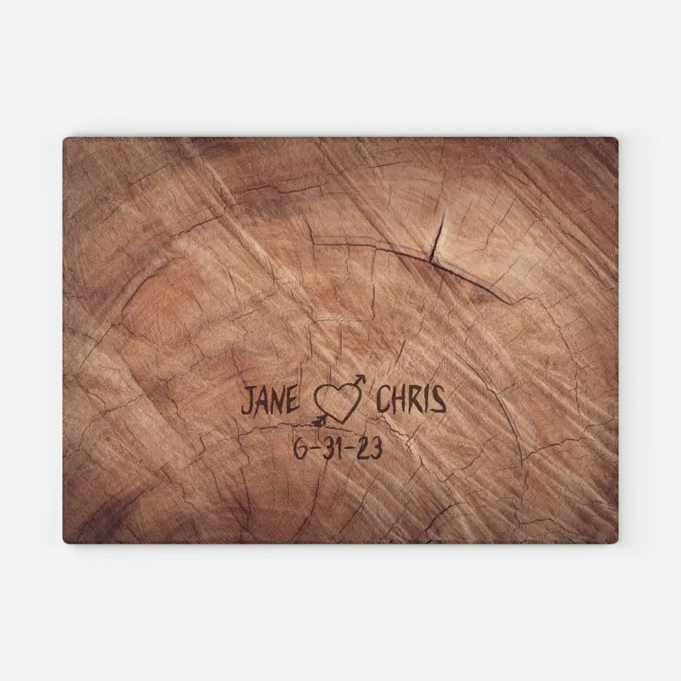 Heart Carved in Tree Personalized Glass Cutting Board
