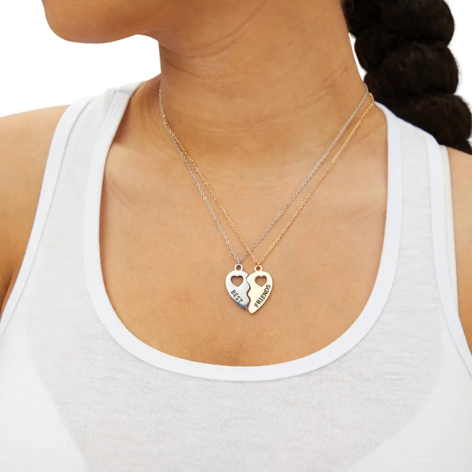 Best Friend Necklace for 2 Set, 925 Sterling Silver BFF Half Heart Pendant,  Best | eBay