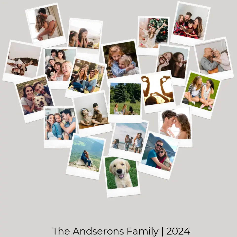 Personalized Heart-Shaped Polaroid Photo Collage Poster
