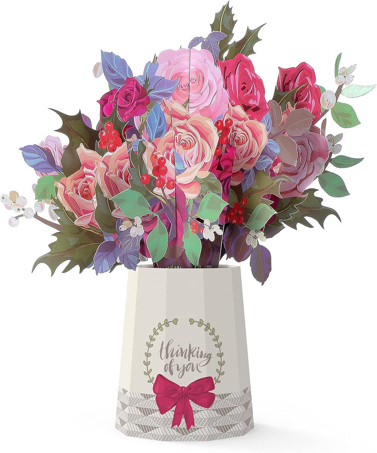 3D Pop up Red Rose Bouquet Greeting Card with Envelope