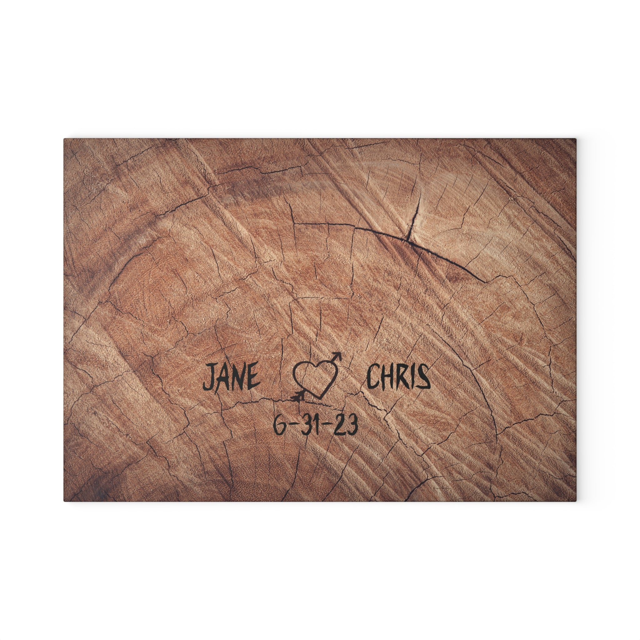 Heart Carved in Tree Personalized Glass Cutting Board