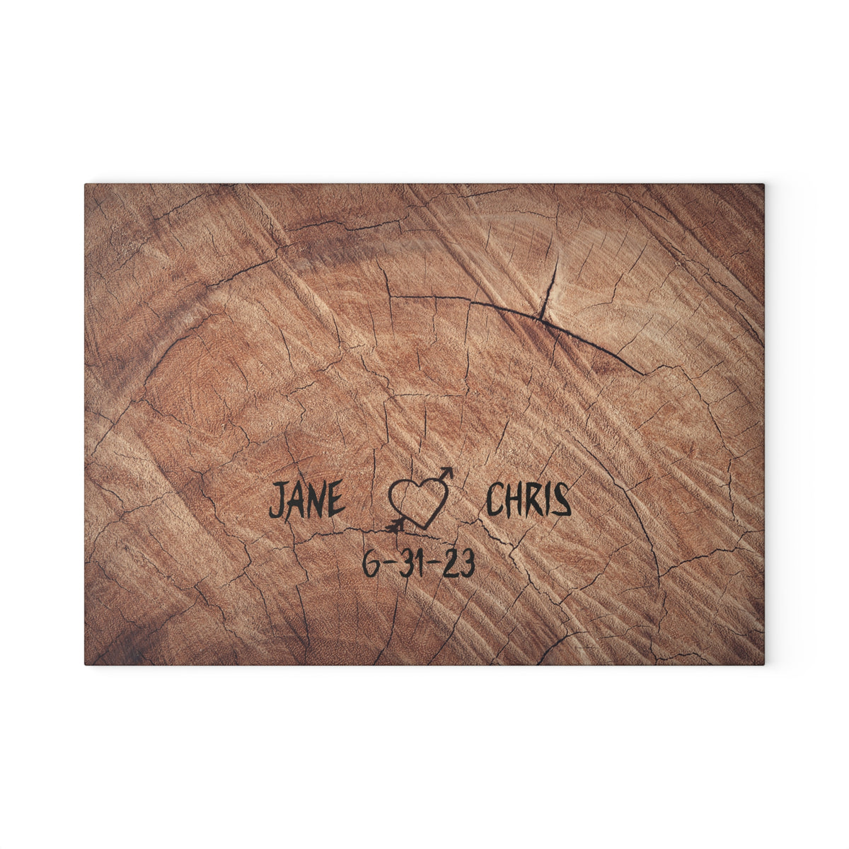 Heart Carved in Tree Personalized Glass Cutting Board