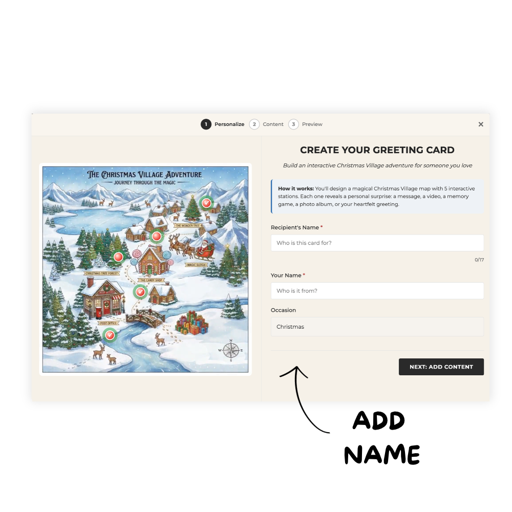 Animi Quest - Personalized Interactive Greeting Card - The Christmas Village Adventure
