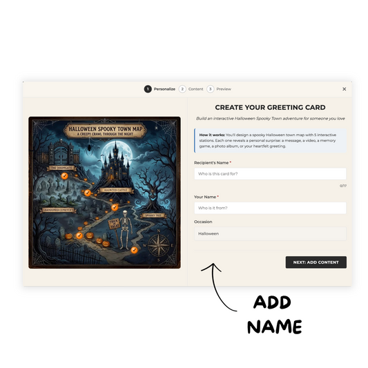 Animi Quest - Personalized Interactive Greeting Card - Halloween Spooky Town