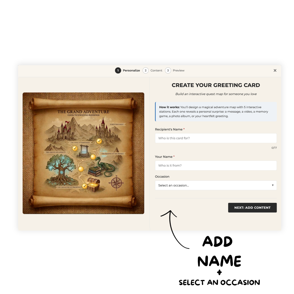 Animi Quest - Personalized Interactive Greeting Card - The Grand Adventure