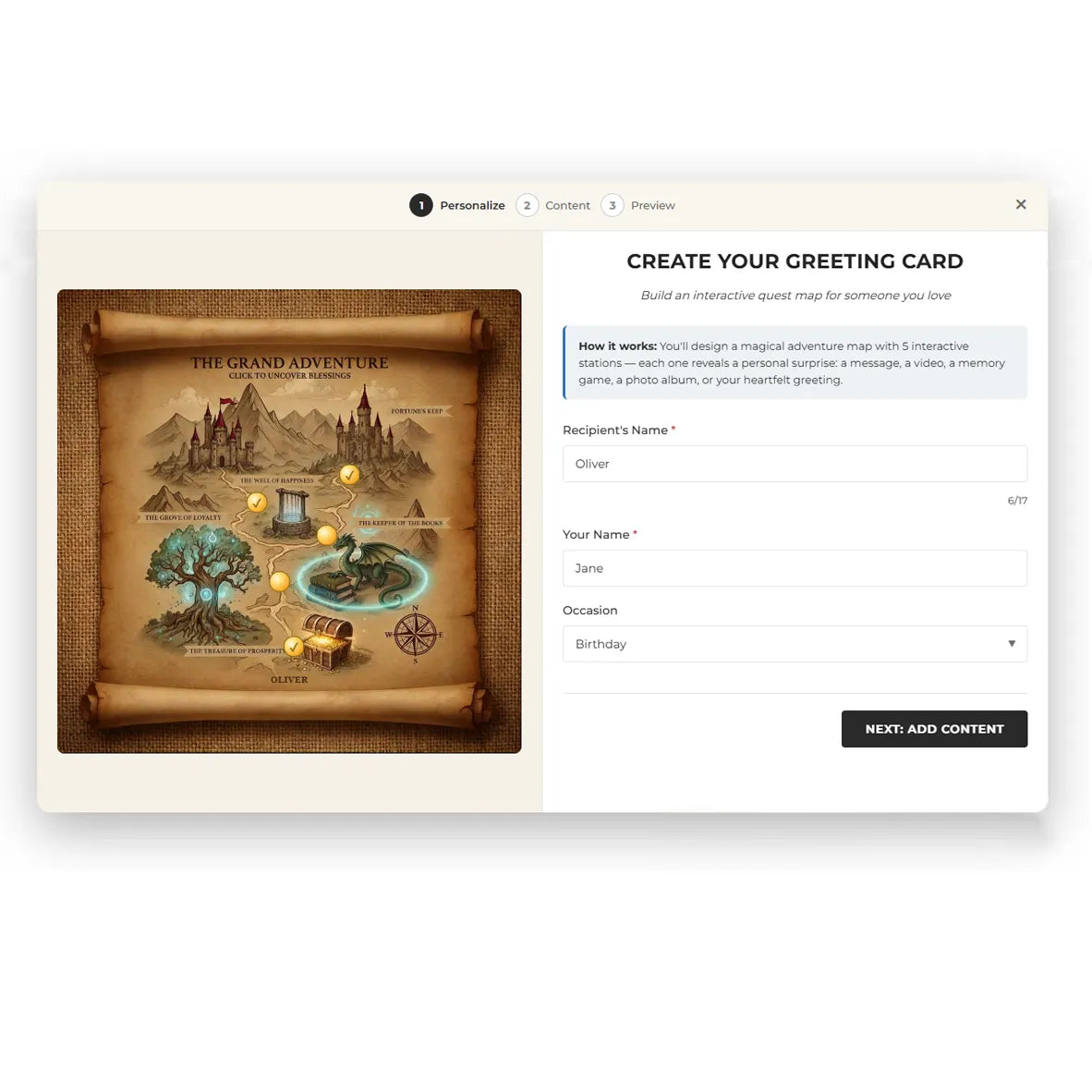 Animi Quest - Personalized Interactive Greeting Card - The Grand Adventure