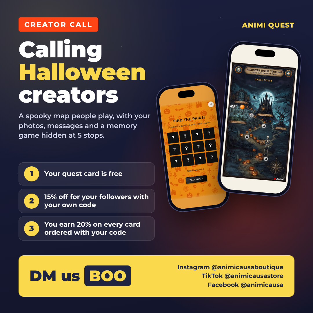 Calling Halloween creators: your card is free, 15% off for your followers, 20% on every card ordered with your code. DM us BOO