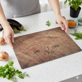 Heart Carved in Tree Personalized Glass Cutting Board