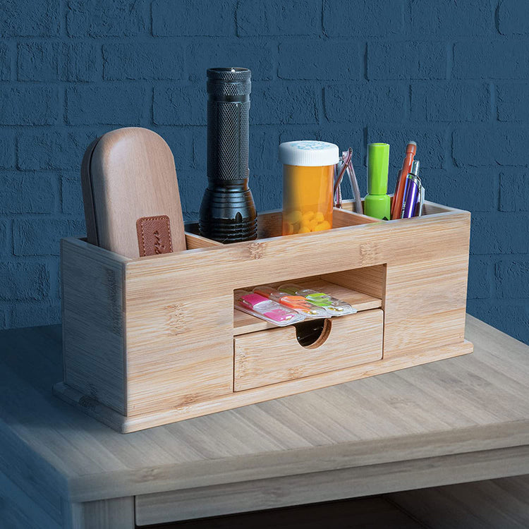 Small Bamboo Caddy Desk Organizer