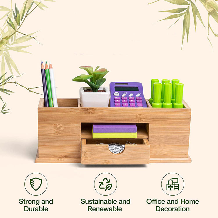 Small Bamboo Caddy Desk Organizer