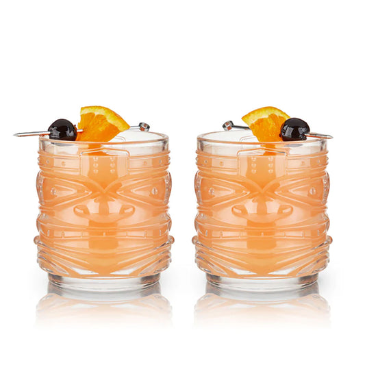 Crystal Tiki Lowball Cocktail Glasses Set Of 2
