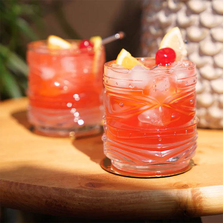 Crystal Tiki Lowball Cocktail Glasses Set Of 2
