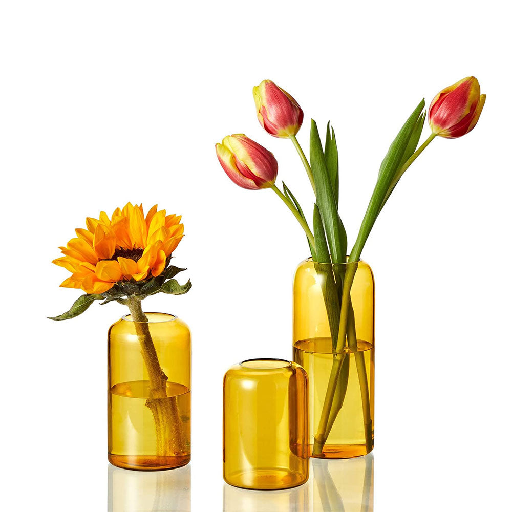 Minimalist Small Amber Bud Vases Set of 3