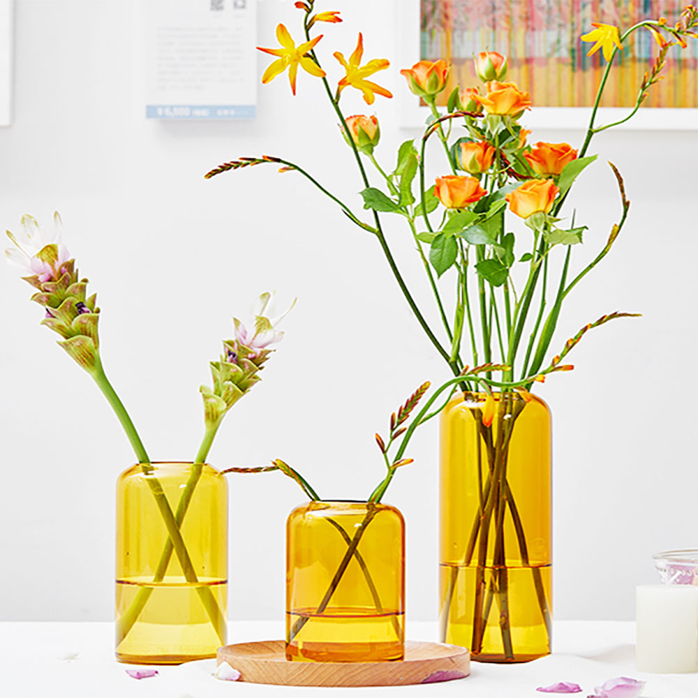 Minimalist Small Amber Bud Vases Set of 3
