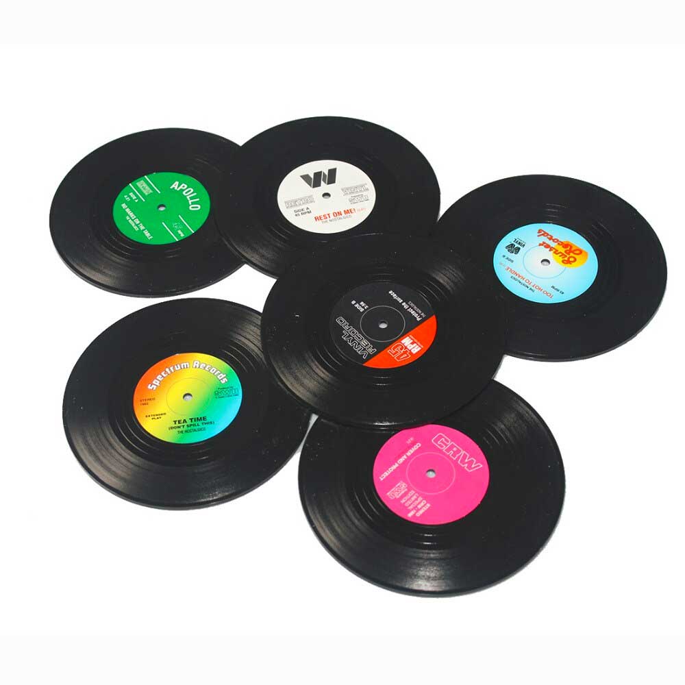 Retro Vinyl Coasters 6 Pcs Set