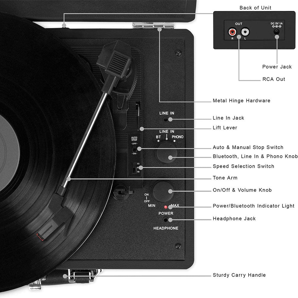 Bluetooth Suitcase Record Player with Built-In Speakers