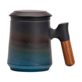 Ceramic Tea Cup With Infuser and Lid - Black & Blue