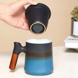 Ceramic Tea Cup With Infuser and Lid - Black & Blue