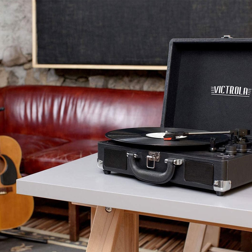 Bluetooth Suitcase Record Player with Built-In Speakers Black