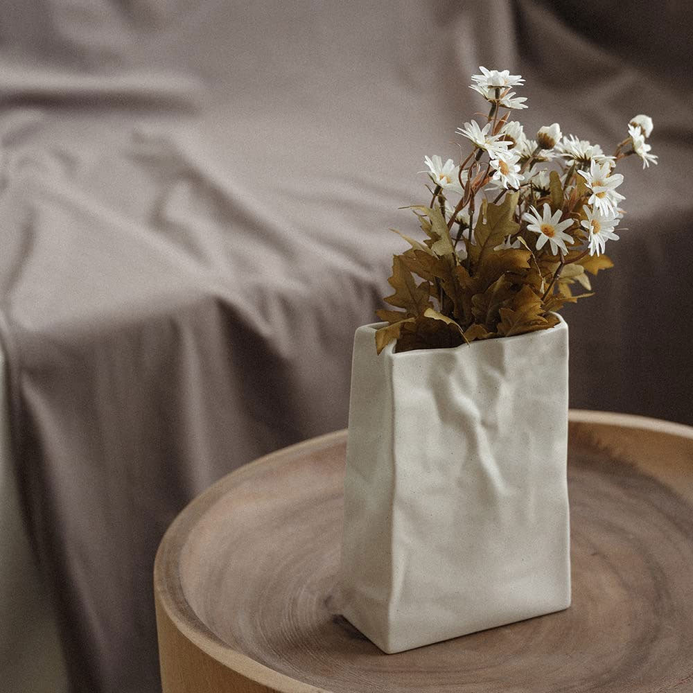 Crinkle Paper Bag Shaped Ceramic Vase