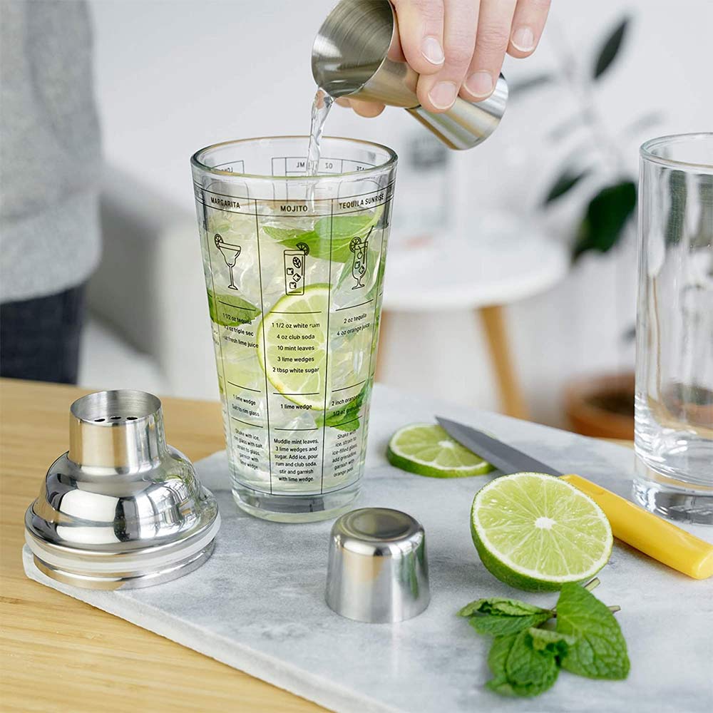 Glass Cocktail Shaker with Cocktail Recipes