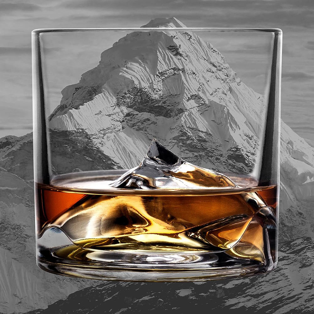 Everest Mountain Crystal Bourbon, Scotch, Whiskey Glasses Gift Set of 4, Heavy Freezable Old Fashioned Cocktail Glass Tumbler, Premium Luxury Gift for Men, Groomsman, 10 Oz