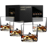 Everest Mountain Crystal Bourbon, Scotch, Whiskey Glasses Gift Set of 4, Heavy Freezable Old Fashioned Cocktail Glass Tumbler, Premium Luxury Gift for Men, Groomsman, 10 Oz
