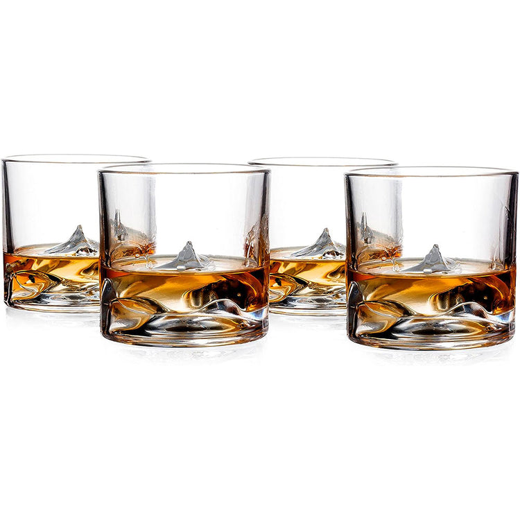 Everest Mountain Crystal Bourbon, Scotch, Whiskey Glasses Gift Set of 4, Heavy Freezable Old Fashioned Cocktail Glass Tumbler, Premium Luxury Gift for Men, Groomsman, 10 Oz