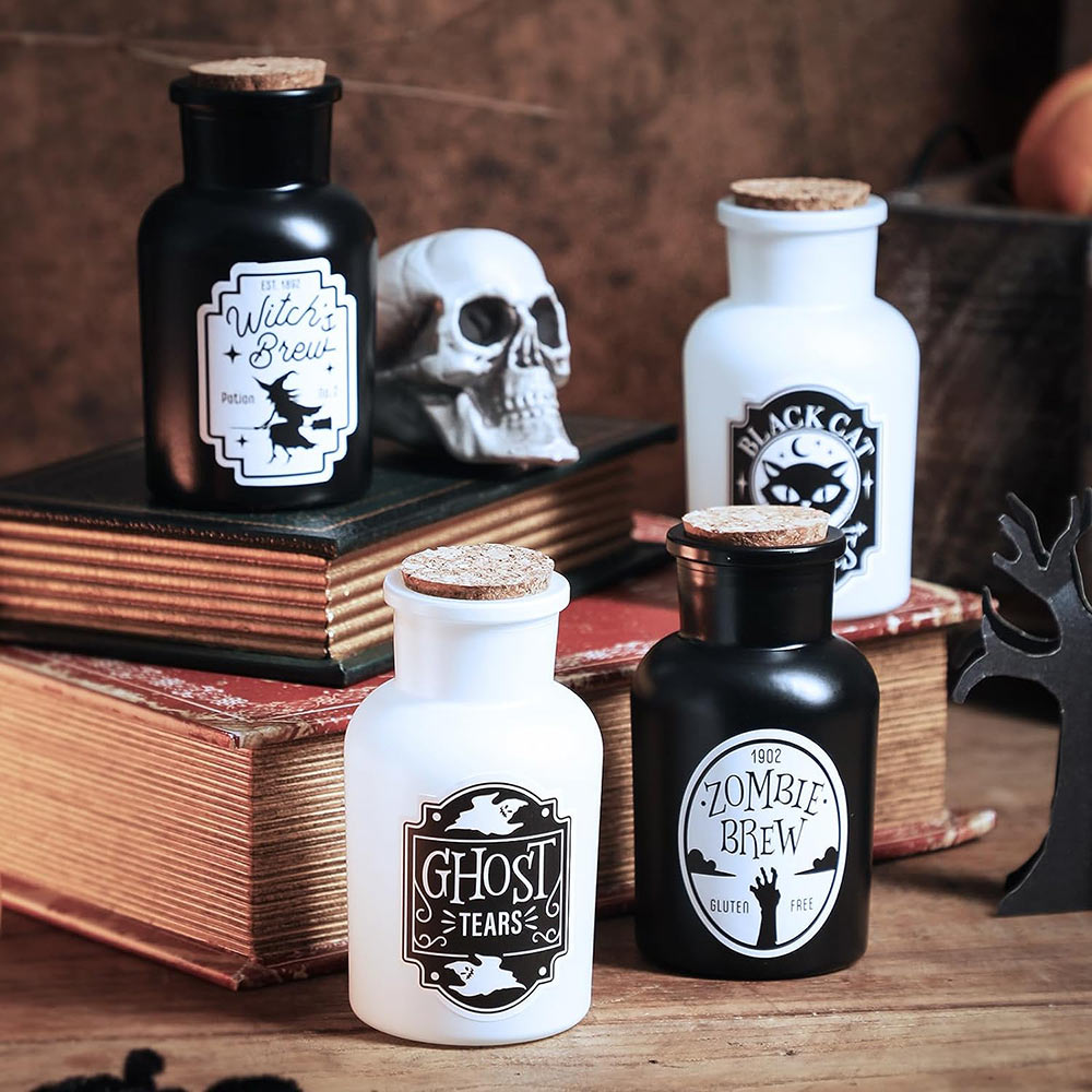 4 Potion Bottles with 12Pcs Label Stickers for Halloween