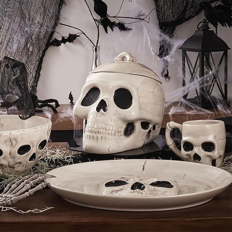 Halloween Skull Air Tight Ceramic Cookie Jar
