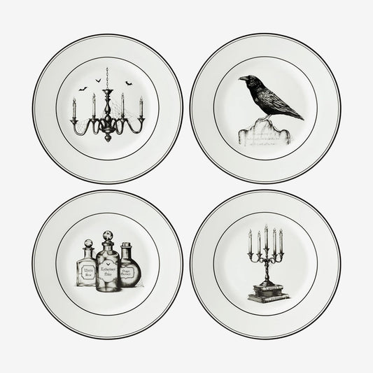Vintage Halloween 4-Piece Dessert Plate Set