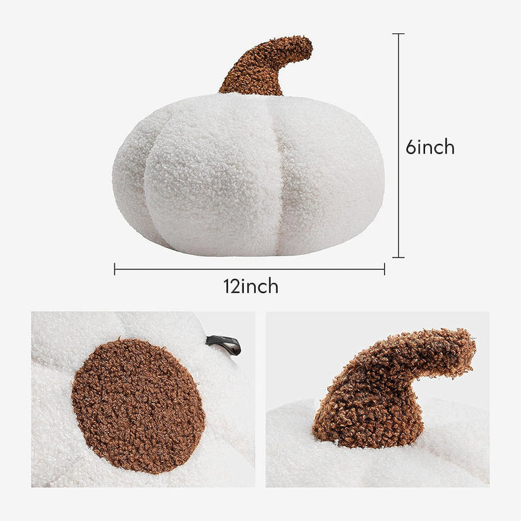 Teddy Fleece Pumpkin Throw Pillow White