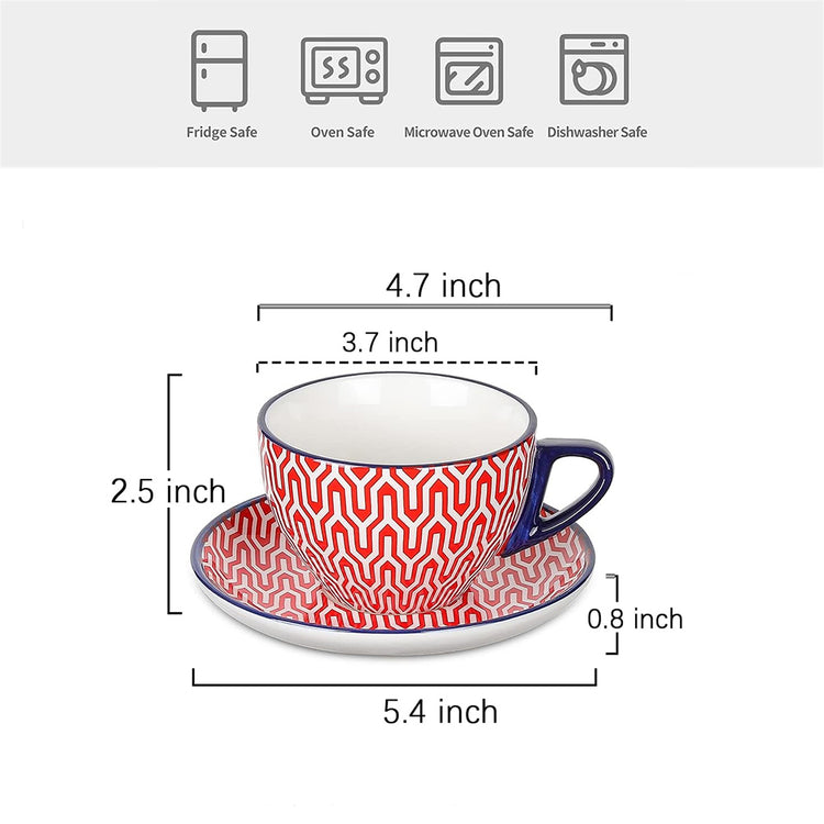 Ceramic Cappuccino Cups with Saucers Set of 6