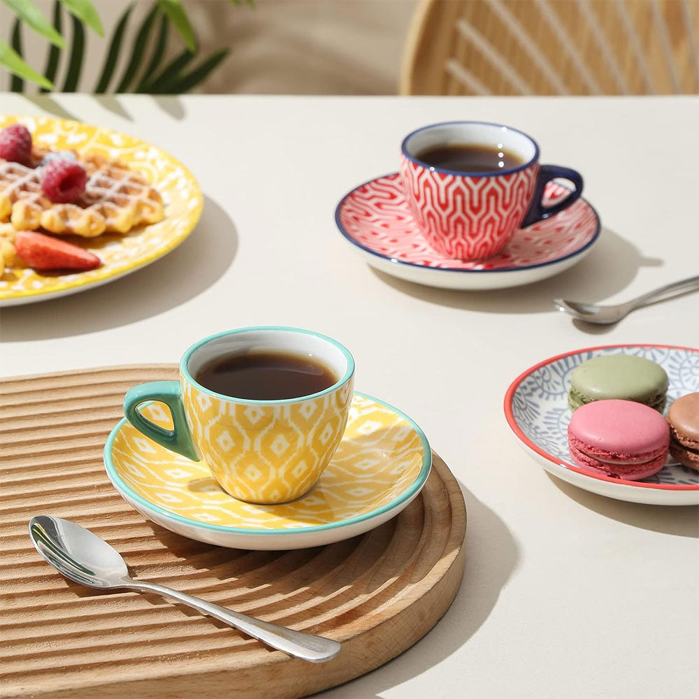 Ceramic Espresso Cups with Saucers Set of 6