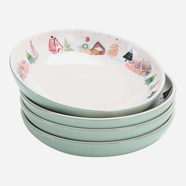 Nordic Village Ceramic Dinner Bowls Set of 4