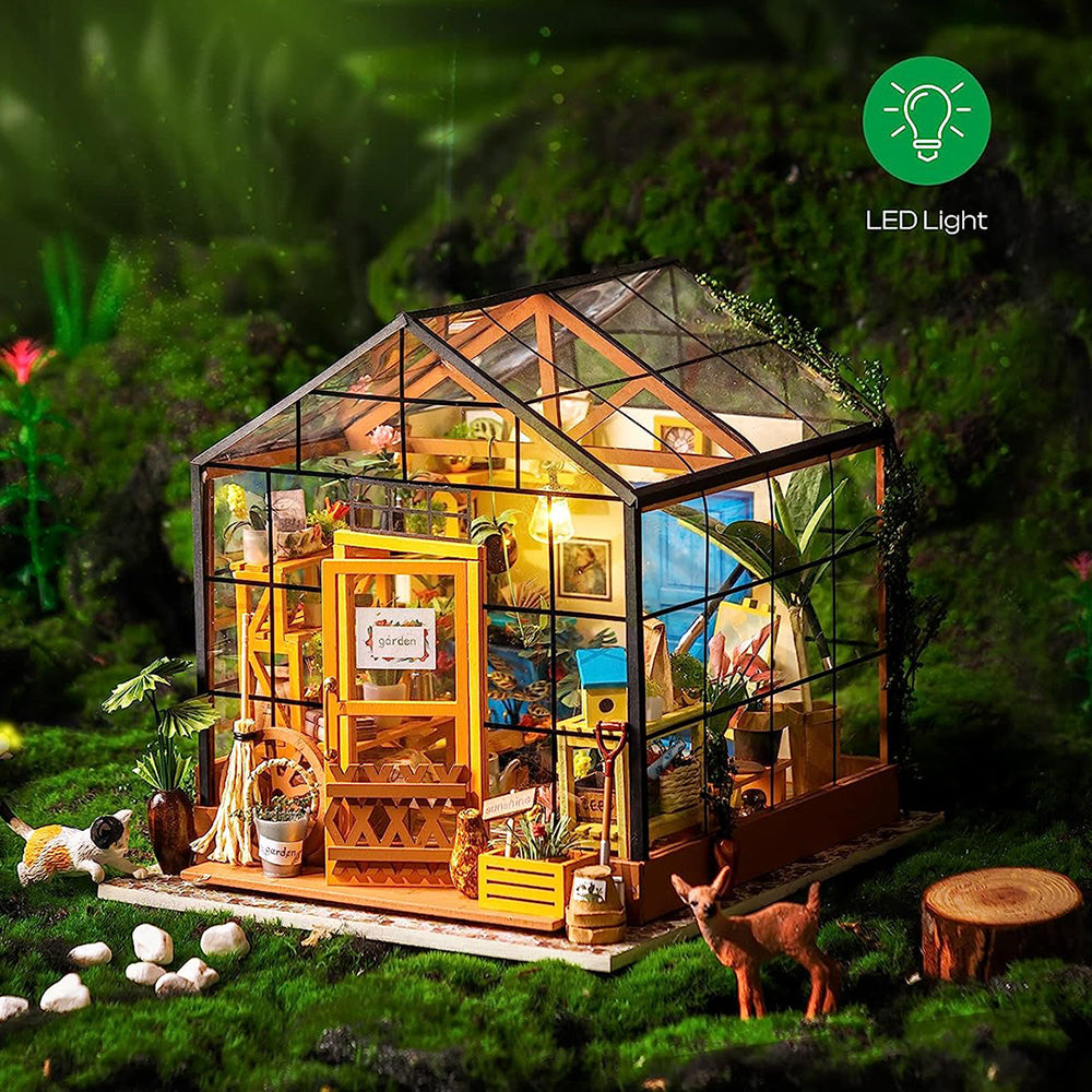 Rolife DIY Miniature Dollhouse Kit,Green House with Furniture and  LED,Wooden Dollhouse Kit,Best Birthday and Valentine's Day Gift for Women  and Girls