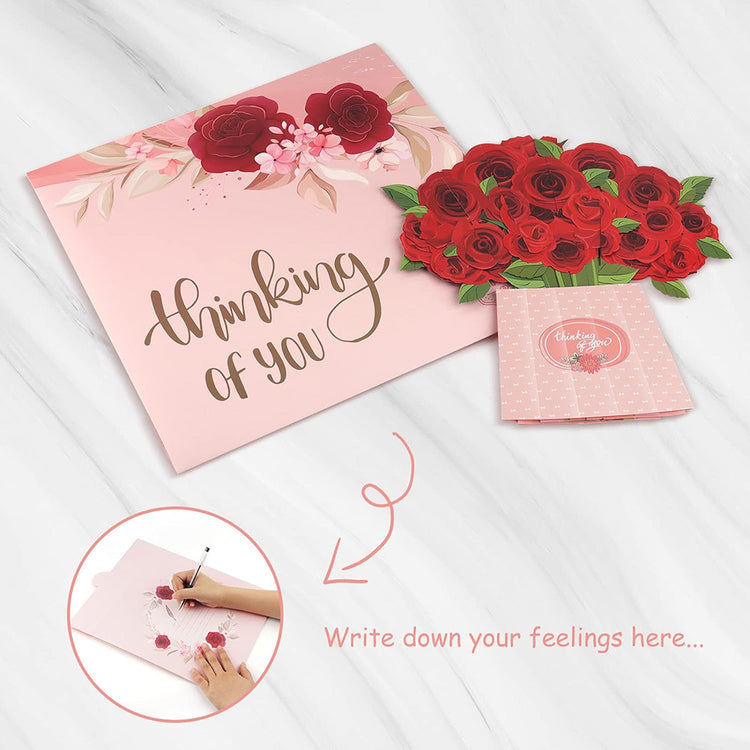 3D Pop up Red Rose Bouquet Greeting Card with Envelope