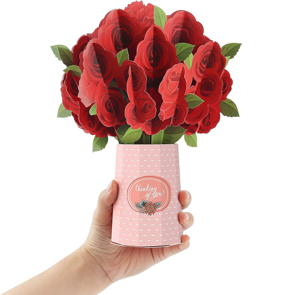 3D Pop up Red Rose Bouquet Greeting Card with Envelope
