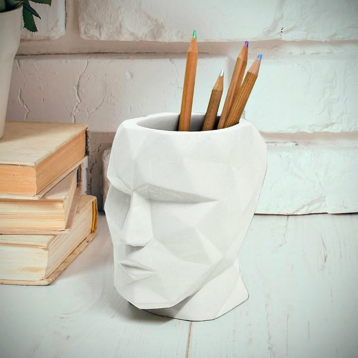 The Head -  Concrete Pen Cup -White